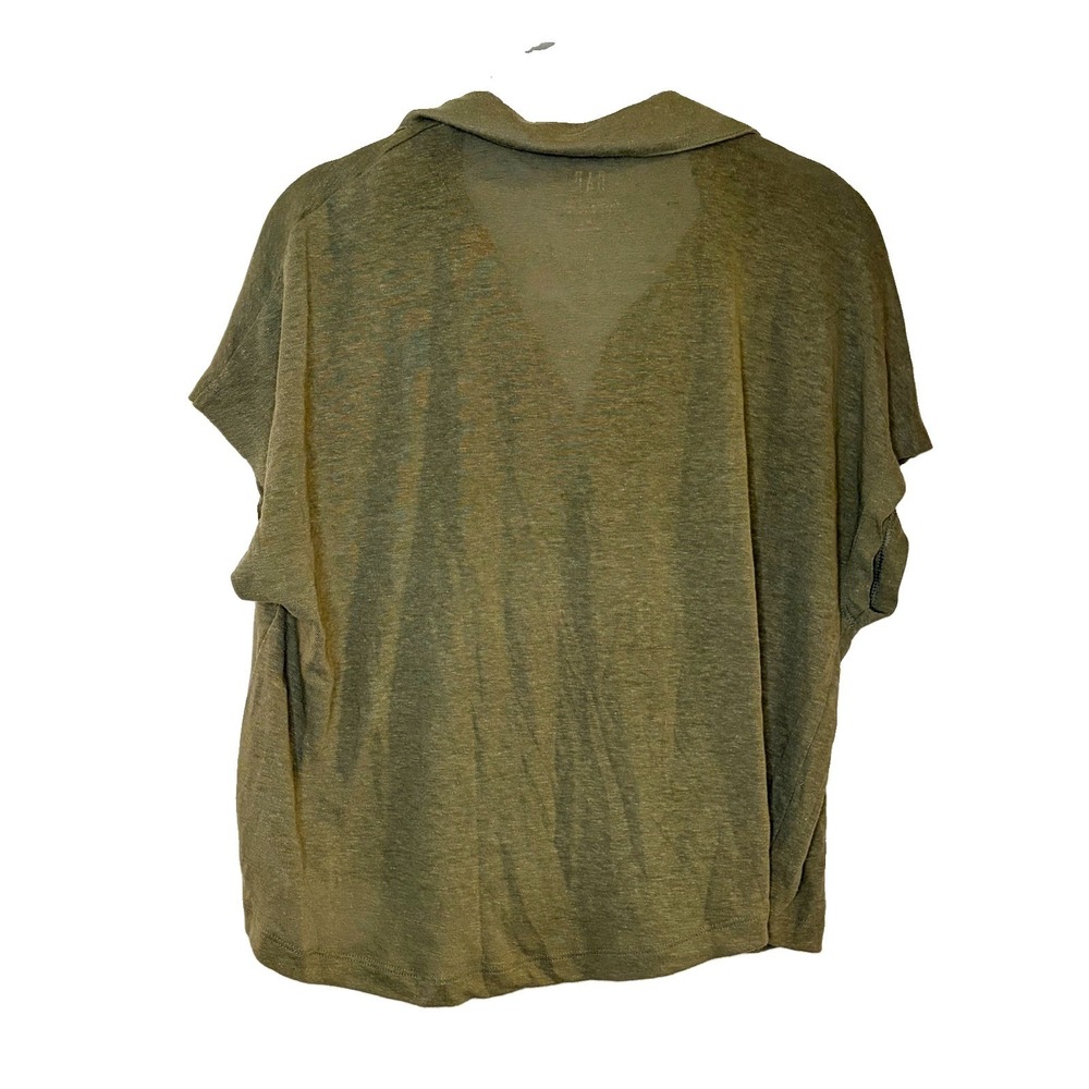 GAP Women's Green Linen Blend V-Neck Cap Sleeve Cropped Polo Shirt Size M - Picture 2 of 6